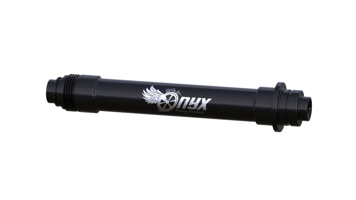 Onyx Axle, Front - BMX 100-8mm Bolt 041083 Onyx Logo in Black