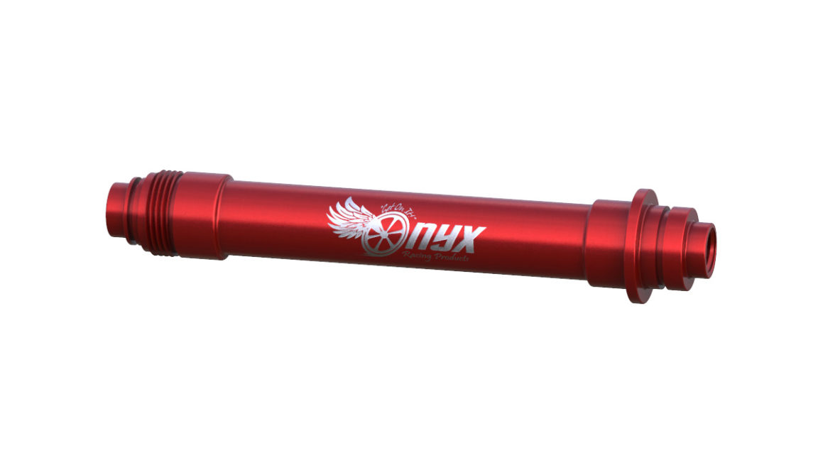 Onyx Axle, Front - BMX 100-8mm Bolt 041083 Onyx Logo in Red