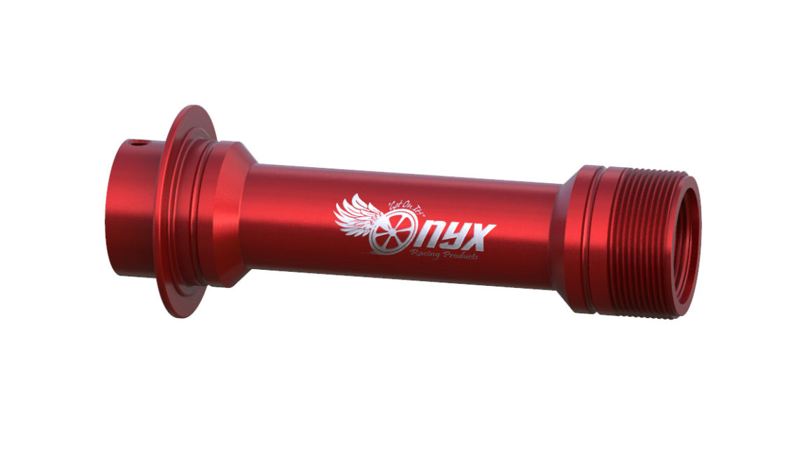 Onyx Axle, Front - MTB BOOST TC ISO 110-15mm Thru 093766 Onyx Logo in Red
