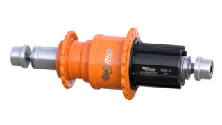 Onyx Vesper 130mm Road bike hub Campy Alloy Freehub, 8mm bolts in Fluorescent Orange/Clear